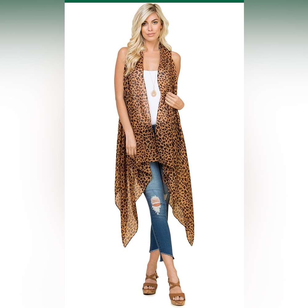 Leopard drape vest! NWOT! Long length & very lightweight!